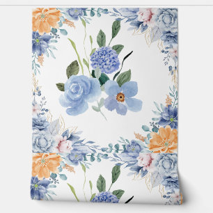 Minimale Blaue Blumenmuster Tapete