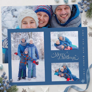 Minimale Blaue Familie Vier Fotos Frohe Weihnachte Feiertagskarte