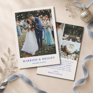 Minimale Blaue Hochzeit & Hell 4 Foto Text Hochzei Feiertagskarte