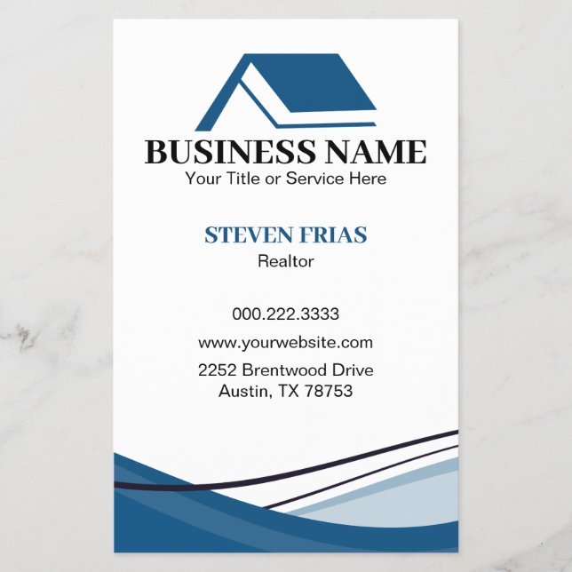 Minimale Blaue Immobilienmakler-Haus-Logo Flyer (Vorne)
