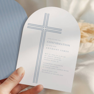 Minimale Blaue Kreuz Konfirmationseinladung Einladung