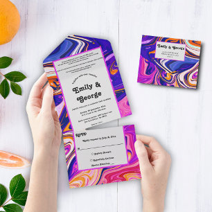 Minimale Blaue Mauve Orange Galaxie Abstrakte Hoch All In One Einladung