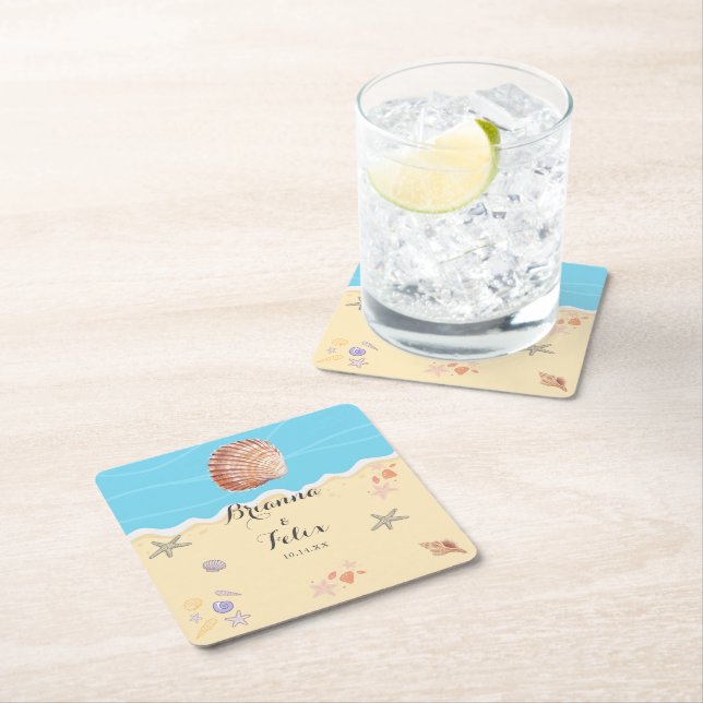 Minimale Blaue Ozean-Sommerhochzeit Rechteckiger Pappuntersetzer (Vor Ort)