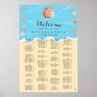 Minimale Blaue Ozean-Sommerhochzeit Sitzordnung Poster