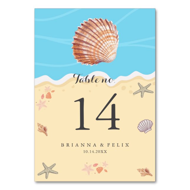 Minimale Blaue Ozean Sommerhochzeit Tischnummer (Vorderseite)