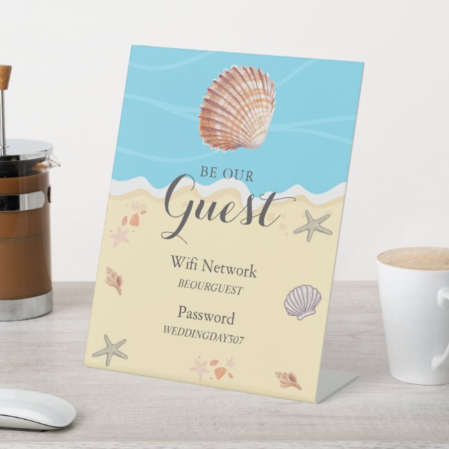 Minimale Blaue Ozean Sommerhochzeit WLAN-Schild Sockelschild (In SItu)