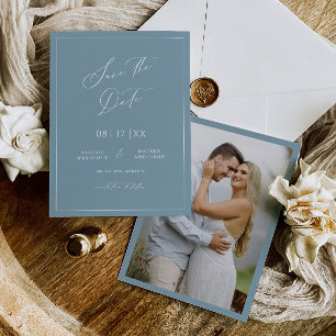 Minimale blaue Save-the-Date-Hochzeitsankündigung Save The Date