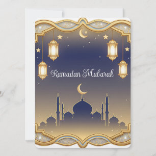 Minimale Blaue und Goldene Moschee Ramadan Mubarak Feiertagskarte
