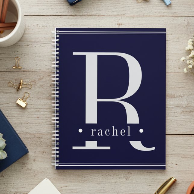 Minimale blaue und weiße Monogramm Planer (Von Creator hochgeladen)