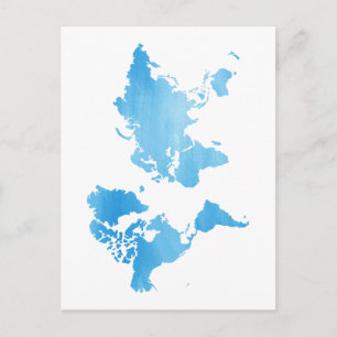 Minimale blaue Weltkarte Wasserfarben-Kunst Feiertagspostkarte