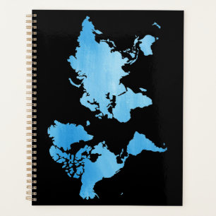Minimale Blaue Weltkarte Wasserfarben-Kunst Planer