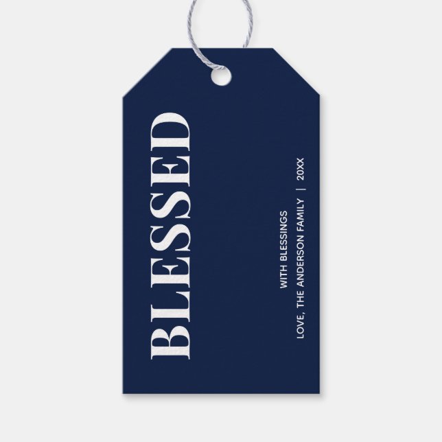 Minimale BLESSED | Marineblaue Feiertage Geschenkanhänger (Vorderseite)