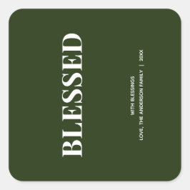 Minimale BLESSED | Waldgrüne Feiertage Quadratischer Aufkleber