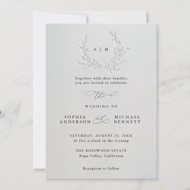 Minimale Blindprägung Baumwoll-Hochzeit Einladung (Vorderseite)