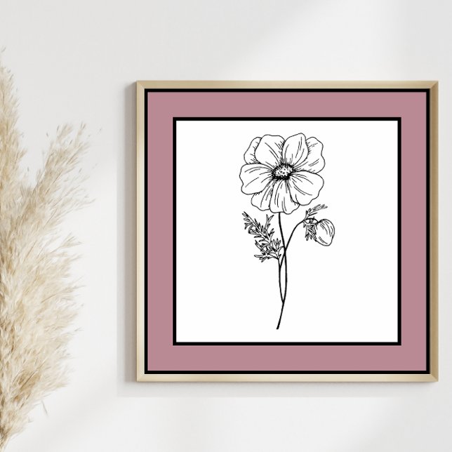 Minimale Blume Black Line Art Mauve Pum Border Poster (Von Creator hochgeladen)