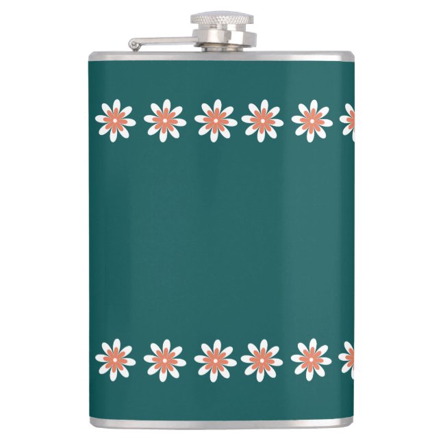Minimale Blume Border Retro Deep Aquamarin Flachmann (Vorderseite)