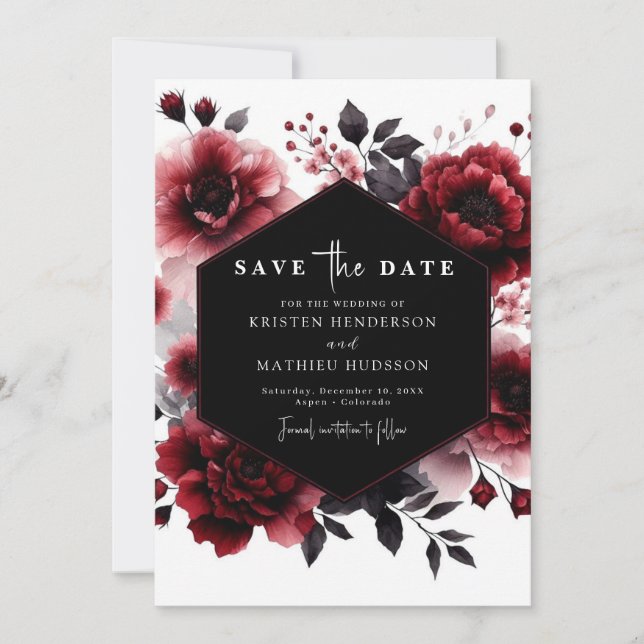 Minimale Blume Crimson Red Wedding Save The Date (Vorderseite)