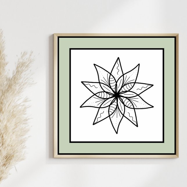 Minimale Blume Schwarze Linie Art Mandala Grüne Gr Poster (Von Creator hochgeladen)