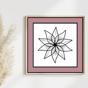 Minimale Blume Schwarze Linie Art Mandala Mauve Gr Poster