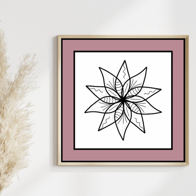 Minimale Blume Schwarze Linie Art Mandala Mauve Gr Poster (Von Creator hochgeladen)