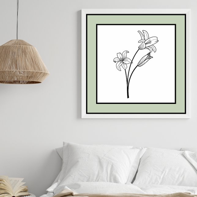 Minimale Blume Schwarze Linie Kunst Blassgrüne Gre Poster (Von Creator hochgeladen)