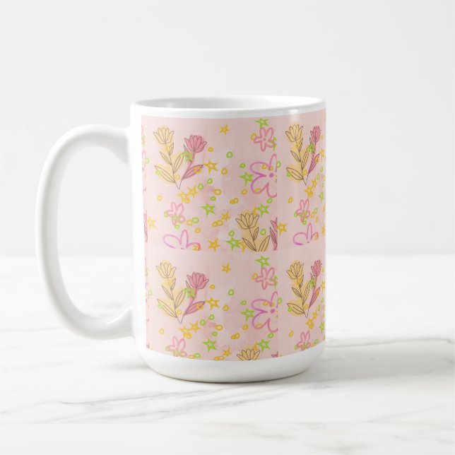 Minimale Blumen-Doodle-Muster -Pastellfarben-Kunst Kaffeetasse (Links)