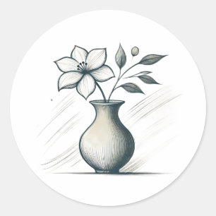 Minimale Blumen-Vase Linienkunst Elegante Blumensk Runder Aufkleber