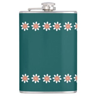Minimale Blumenborder Retro Tief Teal Flachmann