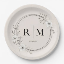 Minimale Blumenmonogramm-Papierplatten Elegant