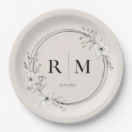 Minimale Blumenmonogramm-Papierteller Elegant Pappteller