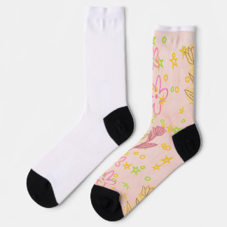 Minimale Blumenskizzenmuster -Pastellfarben Kunst Socken