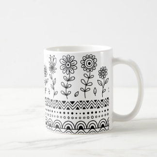 Minimale Blumenvorlage-Tasse – Boho-Linienkunst Kaffeetasse