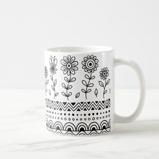 Minimale Blumenvorlage-Tasse – Boho-Linienkunst Kaffeetasse (Rechts)