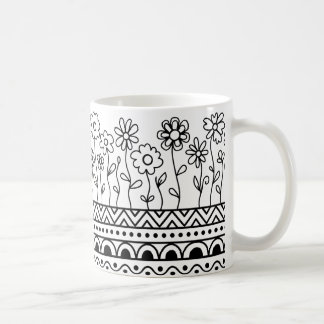 Minimale Blumenvorlage-Tasse – Boho-Linienkunst Kaffeetasse