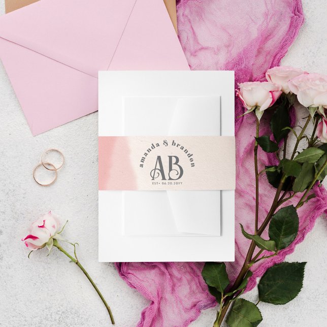Minimale Blush & Bloom Bold Scrip Monogram Wedding Einladungsbanderole (Von Creator hochgeladen)