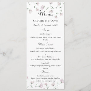 Minimale Blush-Blumen-Hochzeitsmenüvorlage Menükarte