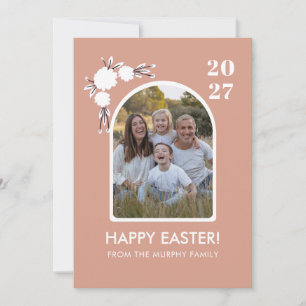 Minimale Blush-Bogen-Blumen-Oster-Familienfoto Feiertagskarte