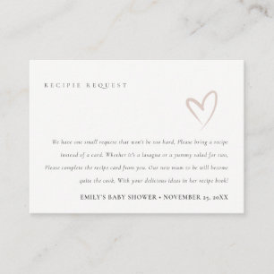 Minimale Blush-Herz-Baby-Shower-Rezeptanfrage Begleitkarte