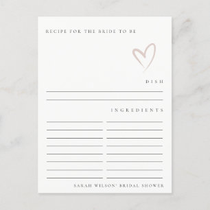Minimale Blush-Herz-Hochzeits-Party-Rezept-Anfrage Postkarte