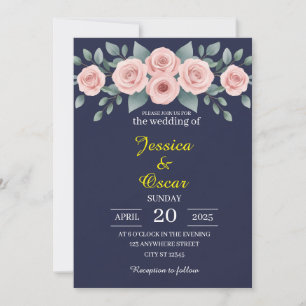 Minimale Blush- und Navy-Hochzeit Einladung