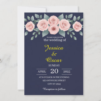 Minimale Blush- und Navy-Hochzeit Einladung