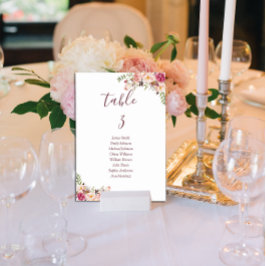 Minimale Blütenpink-Hochzeit Tischnummer