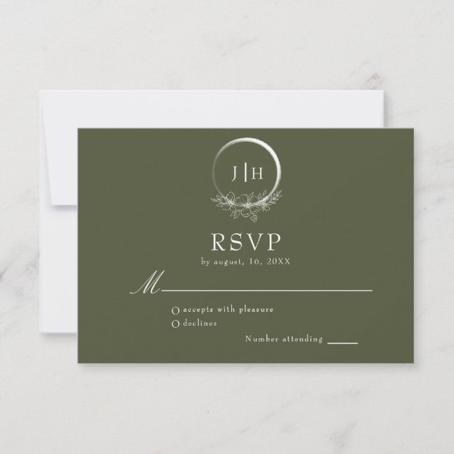 Minimale Bohemische Olive Green Wedding RSVP Card Karte (Vorderseite)