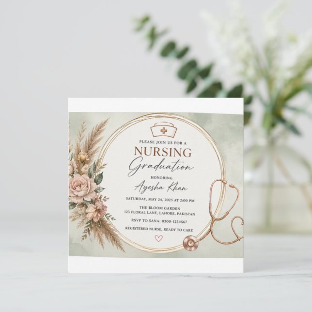 Minimale Boho-Krankenschwester-Abschluss-Einladung Einladung (Stehend Vorderseite)