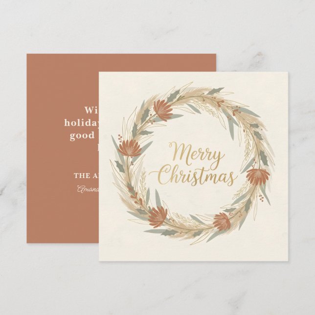 Minimale Boho-Kranz-Weihnachten Feiertagskarte (Vorne/Hinten)