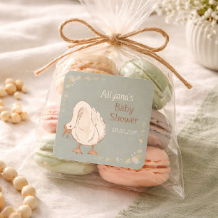 Minimale Boho Verrückte Gans Personalisierte Babyp Quadratischer Aufkleber