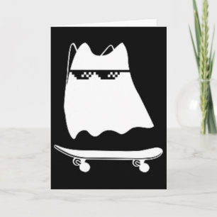 Minimale Boo-Katze Skateboarding Cool Halloween Su Karte