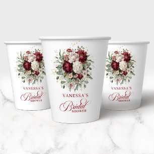 Minimale bordeauxrote Blumen-Hochzeitsshower-Papie Pappbecher