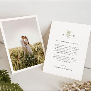 Minimale Botanische Foto-Hochzeit Dankeskarte