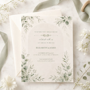Minimale Botanische Hochzeit in Salbeigrün Einladung